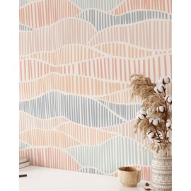 Coloritto Boho Color Waves Wallpaper | Removable Self Adhesive Scandinavian Pastel Nursery Wallpaper, Wavy Stripes Peel and Stick Wall Decor (1 roll 24" W x 96" H)