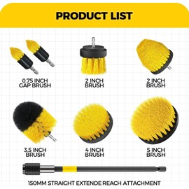 8 Piece Drill Brush Attachments Set, Power Scrubber with Extend Long Attachment, Cleaning Supplies for Bathtub, Shower, Grout, Tile (Yellow)