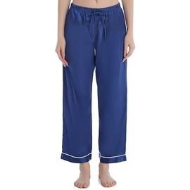 Lavenderi Women's Silk Satin Pajama Pants, Long Sleep Pants with Drawstring (Royal Blue, X-Large)