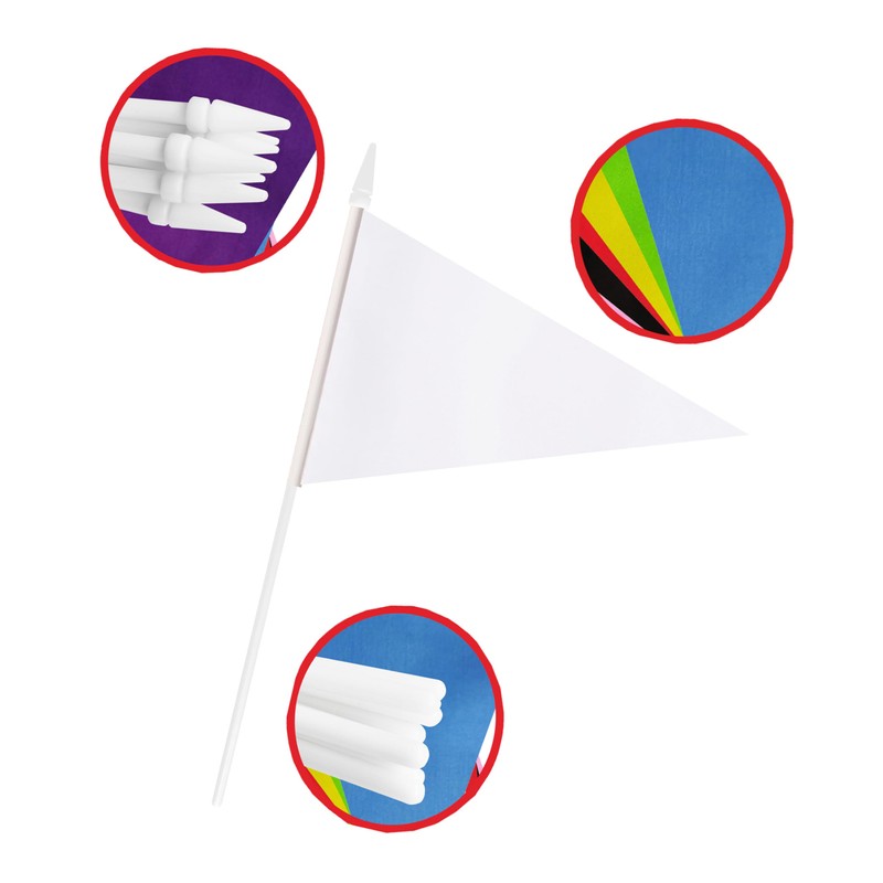 12 Pack White Pennant Flags Small Mini Hand Held Solid