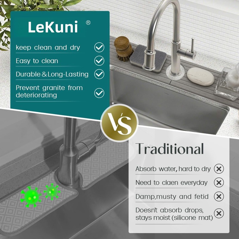 LeKuni Kitchen Tap Rug 60x10cm Kitchen Sink Splash Guard Diatomite