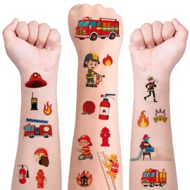 Children's Tattoos, 10 Sheets Fire Engine Cartoon Children's Tattoos, Skin-Friendly Temporary Children's Tattoos, Fire Brigade Tattoo Stickers, for Girls/Boys, Children's Birthday Party Bag Party (B)