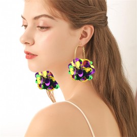 Dreuyet Colorful Mardi Gras Earrings for Women Glitter Carnival Theme Mask Feather Earrings Shiny Big Ball Fireworks Hoop Earrings Charm Fleur De Lis Dangle Earrings Gifts (Round)