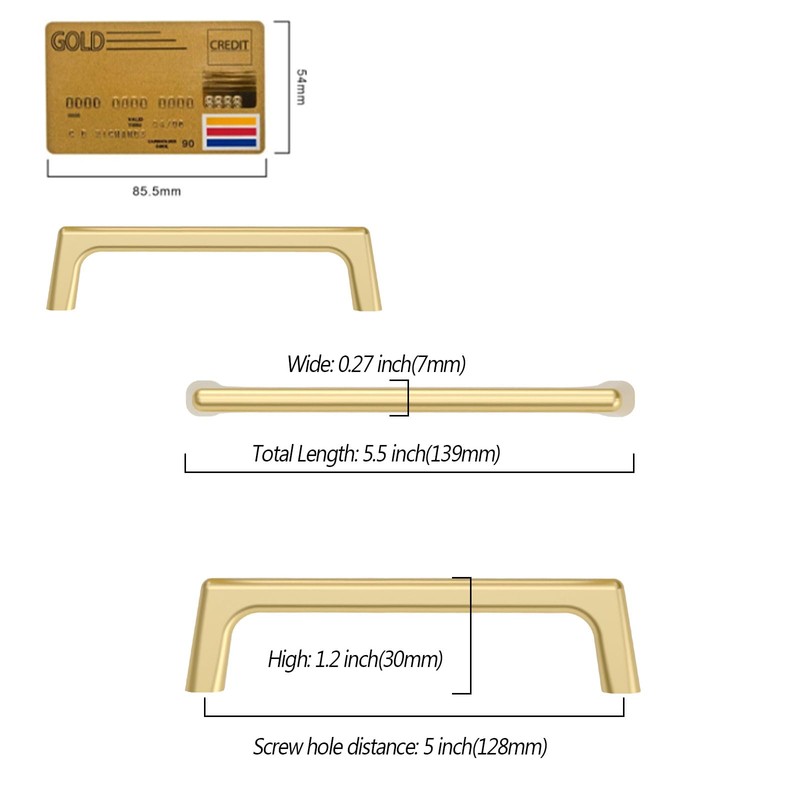 Amerdeco 10 Pack Brushed Gold Cabinet Pulls 5 Inch(128MM) Hole