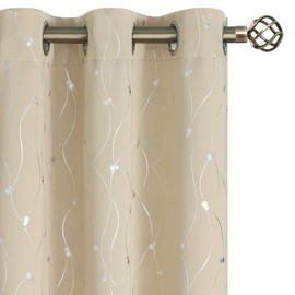BGment Blackout Curtains 54 Inches Long, Grommet Thermal Insulated Blackout Curtains with Wave Line and Dots Printed for Bedroom, 2 Panels, Each 42 x 54 Inch, Beige