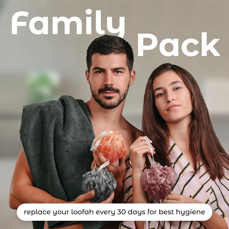 MainBasics Bath Shower Loofah Sponge Pouf Body Scrubber Exfoliator Body