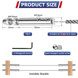 SUPAWAY Pack of 10 Cable Tensioner Wire Rope Clamp 6 mm Tension Terminal Stainless Steel Cable Tensioning Set with Threaded Pin and Allen Key Wire Rope Terminal for Fixing Tensioning Wire Ropes