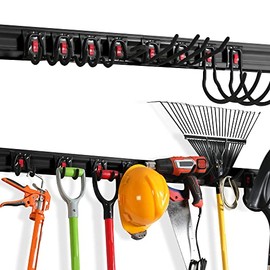 WORKPRO Garage Tool Organizer Wall Mount Garden Tool Organizer Storage Rack Heavy Duty Tool Hangers 64 Inch with 8 Adjustable Hooks and 4 Rails