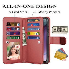 Takfox Wallet Case for Moto G Stylus 2023 5G, PU Leather Credit Card Holder Slots Case Folio Flip Detachable Magnetic Cover Kickstand & Carrying Strap, Wine Red