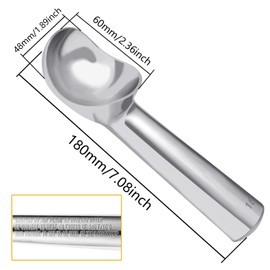 Pimoys 2.5oz Large Ice Cream Scoop 7 inches Nonstick Anti-Freeze Metal Ice Cream Scooper Spoon One Piece Aluminum Design, Bright Silver