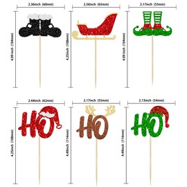 24 piezas de adornos para magdalenas de Navidad con purpurina Hohoho para magdalenas, copos de nieve, sombrero de Navidad, decoración de pasteles, para Navidad, Navidad, Año Nuevo, baby shower, suministros para fiestas de cumpleaños para niños