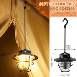 LED Campinglampe, Tragbar Campingleuchte Aufladbar, USB Zeltlampe zum Aufhängen, Stufenlos Dimmbar 1300-6500K, Retro Hängelampe, Camping Lampen IPX4 Wasserdichte, für Stromausfall, Angeln, Notfal