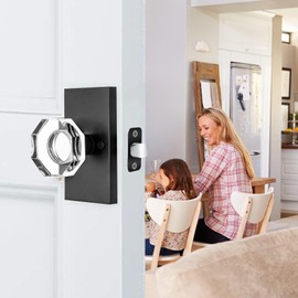 HIEMEY Octagon Passage Clear Glass Door Knobs Interior, Matte Black Crystal Door Knobs for Hall/Closet