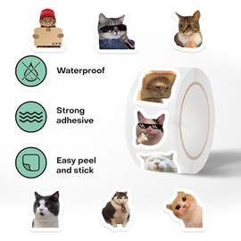 Cat Stickers for Kids, 500Pcs Funny Cat Meme Rolls Self Adhesive Seals for Kids Girls Boys Teen Birthday Party Decorations Water Bottle Scrapbook