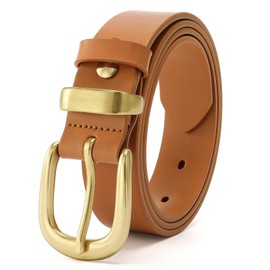 wolksprong Womens Belts for Jeans 1.1" Width Ladies Belts for Dresses Full Grain Leather Gold Buckle Belt Gift Box