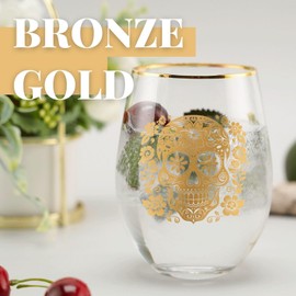 Onebttl Sugar Skull Gifts, Day of the Dead Gifts, 17 oz Stemless Wine Glass with Foil Stamping Pattern