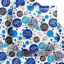 WRAPAHOLIC Birthday Wrapping Paper Sheet - 6 Sheets Blue 40th Birthday Design Folded Flat for Birthday, Party, Baby Showers - 19.7 Inch X 27.5 Inch Per Sheet