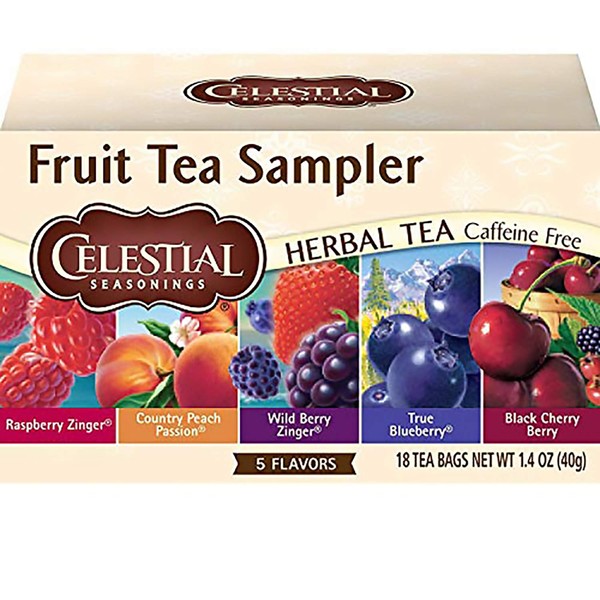 Celestial Seasonings Herbal Tea, Fruit Tea Sampler, Raspberry Zinger, Country Peach Passion, Wild Berry, True Blueberry & Black Cherry Berry, Caffeine Free, 18 Tea Bags (Pack of 6)