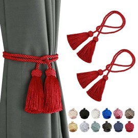 BEL AVENIR 2 Pack Curtain Handmade Tiebacks Decorative Curtain Holdbacks with Tassel (Red, 2 Pack)