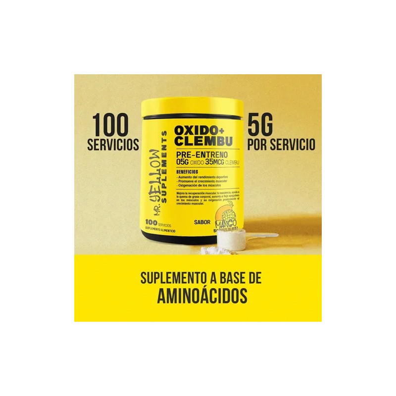 Mr Yellow Pre-entreno Óxido Nítrico Clembuterol Sabor Mango 500g 100