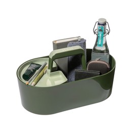 HAN Toolbox Loft Plastic Basket with Handle, 4 Compartments Desk Basket, Cleaning Basket, Craft Basket, Storage for Utensils, Green, 1200-40