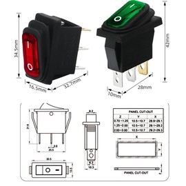 2Pcs Waterproof Rocker Toggle Switches ON/Off SPST 2 Pin Position Green KCD3, GREEN 2PIN
