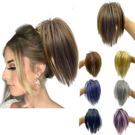 Messy Hair Highlight Ponytail Extension Claw Bun Hair Piece Elastic Drawstring Synthetic Ponytail Extension Hair Bun Extension for Women Daily Use light (Medium Brown)