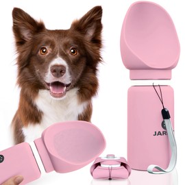 JARUKI Tragbare und faltbare Trinknapf für Hunde, Wasserflasche für Reisen mit Ihrem Hund, unverzichtbares Zubehör für Hunde, Fassungsvermögen 550 ml, BPA-freies Silikon (Rosa)
