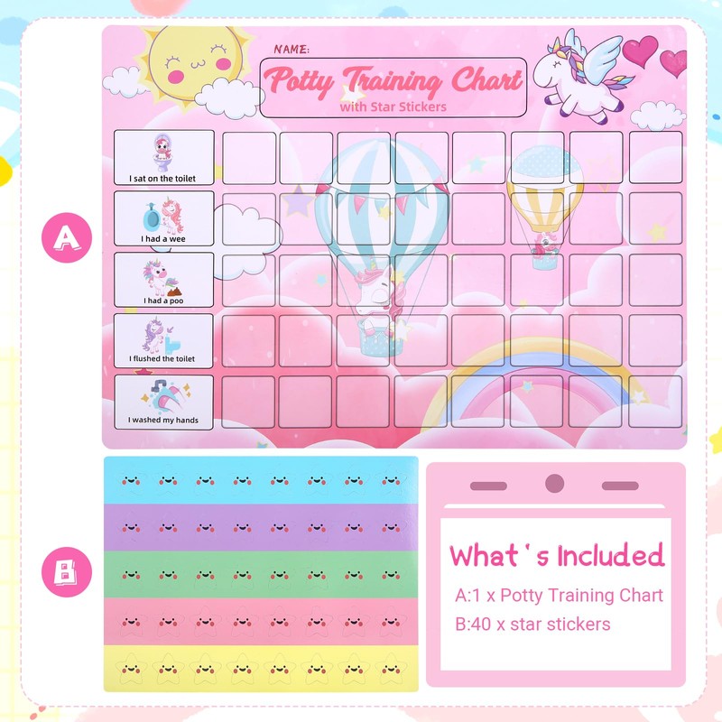 Potty Training Chart for Toddlers with 40 Large Reusable Magnetic