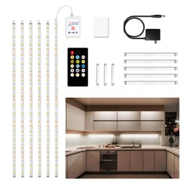 DAYBETTER Under Cabinet Lighting kit, 6 PCS LED Strip Lights with Remote, Dimmer and Adapter, Dimmable for Kitchen Cabinet,Counter,TV Back,Showcase 2700K-6500K Warm to Daylight White, Timing, 20ft