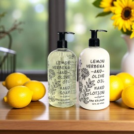 Greenwich Bay Trading Company Kitchen Collection Bundle: Lemon Verbena & Olive Oil - 16 Ounce Shea Butter Lotion & 16 Ounce Hand Soap