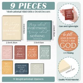 Yousoontic 9 Pcs Small Christian Desk Wall Decor Bulk Mini Wooden Inspirational Bible Verse Quotes Table Decor Aesthetic Boho Sign for Sunday School Teacher Church (3.5 x 2.5 x 0.47 Inch)(Morandi)