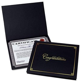Congratulations Black & Gold Certificate Folders - Pack of 25, Linen Cover 80 lb. Stock, Folded, Die-Cut Corners, for Office, Business Awards, Graduation, School Diploma Holder, 9-1/2" x 12"