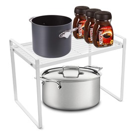 Spesh Kitchen Cupboard Shelf 33x21x23.5cm Cupboard Shelf Organiser Kitchen Countertop Storage Shelf Tabletop Metal Shelf for Kitchen Bedroom Bathroom(White)