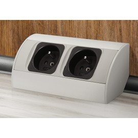 Orno AE-1303/G Corner Socket, 2-Way, 45° Surface Mounting, 3680W Type E French Socket for Kitchen, Office and Worktop, Silver