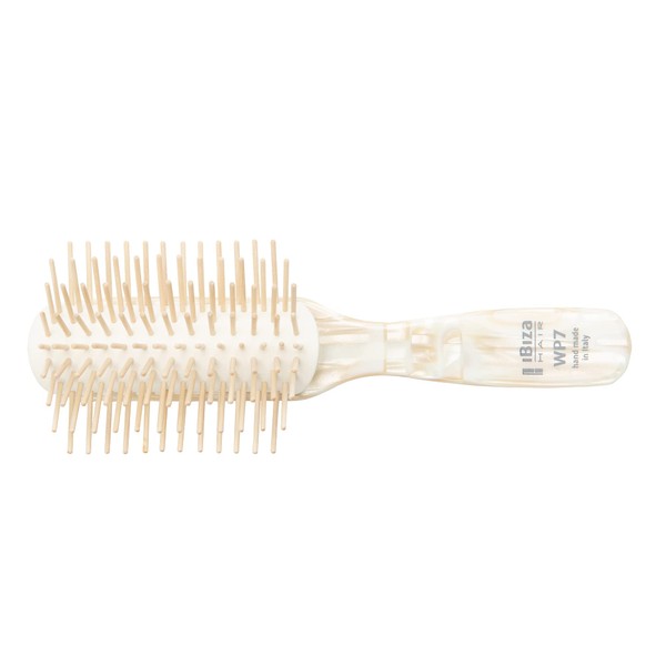 Ibiza Hair Professional Detangling Brush with Wooden Pins (Pearl WP7) Stimulate Scalp & Reduce Drying Time, Biodegradable Materials, For All Hair Types