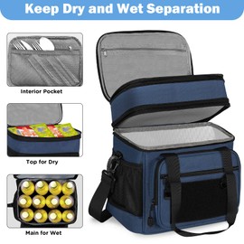 GLENKEY Double Deck Insulated Lunch Box, Expandable Xlarge Lunch Bag Leakproof Cooler Bag Lunch Pail for Men Women Adults Work Shifts Travel Daytrip,25L,Blue