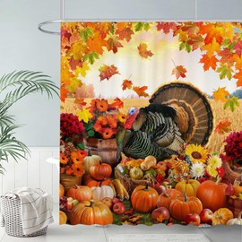 Allenjoy 72" x 72" Thanksgiving Day Turkey Shower Curtain for Bathroom Set Fall Autumn Harvest Landscape Pumpkin Patch Farmhouse Home Bath Bathtub Decoration Durable Fabric Machine Washable