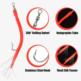 OROOTL Striped Bass Tube Lures, 10pcs Classic Tube Lures Saltwater Trolling Lures Striped Bass Fishing Lure Hooks Cod Rig Tube Teaser with Hook Swivel for Offshore Big Game Trolling Fishing