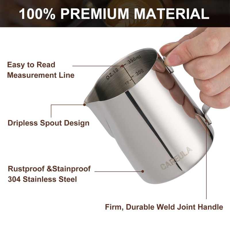 Milk Frothing Pitcher, 12oz Stainless Steel Milk Frother Cup Steaming