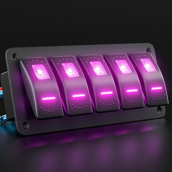 Okerny Rocker Switch Panel Aluminum Pre-Wired Toggle Switch Purple Backlit