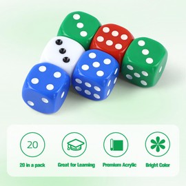 QUTHZZHY 20-piece colour dice set, eye dice, 25 mm colourful cube with 4 colours, acrylic play cube with round corners for learning toys, maths lessons, party, table games, math tutoring