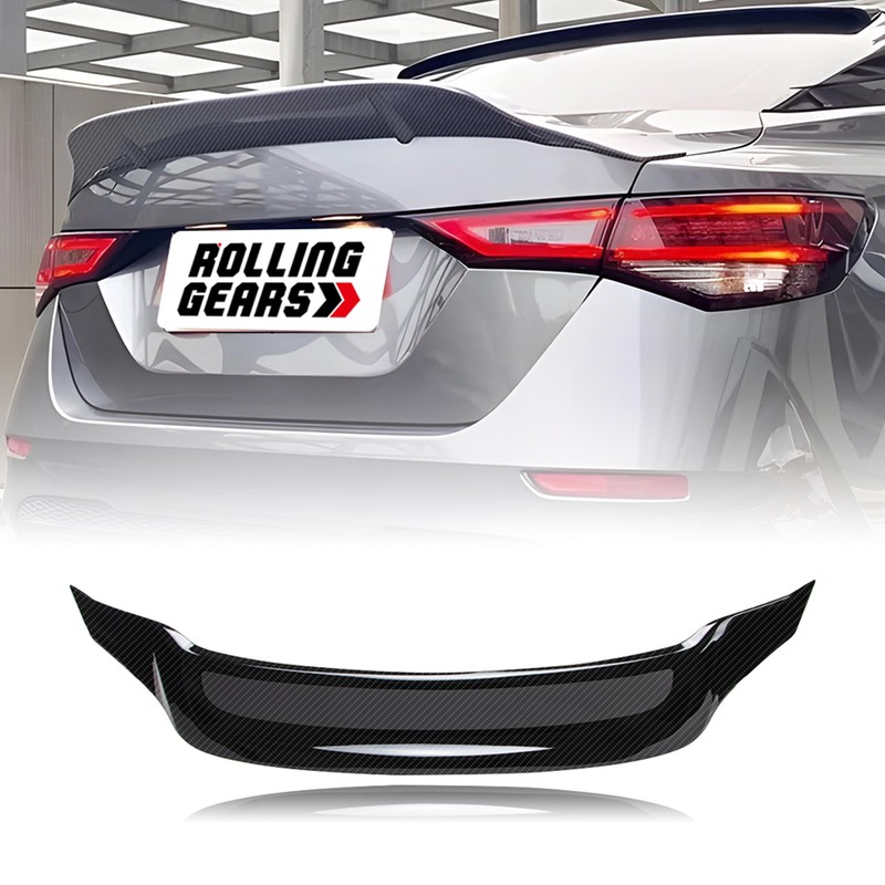 Rolling Gears Carbon Fiber Look Trunk Spoiler Wing Compatible with