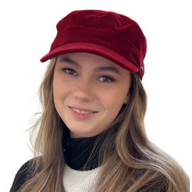Newsboy Cap Baker Boy Cap Military Cadet Hat Deep Red Velvet CRAGGI