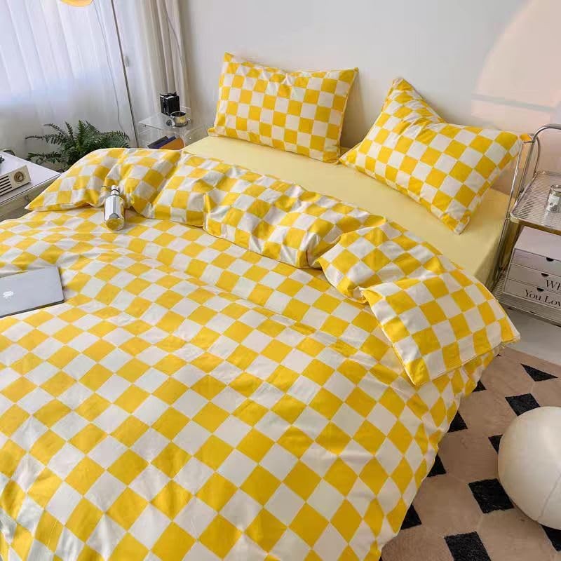 Lunoroey Duvet Cover Set Yellow Single Size Light Grey and