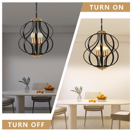 blusun Black and Gold Chandelier for Dining Room, 4-Light Modern Farmhouse Chandelier Light Fixture, Adjustable Industrial Pendant Lights Kitchen Island, Hanging Chandeliers for Living Room Foyer