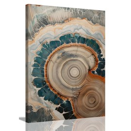 IBHJSART Framed Tree Ring Canvas Wall Art Abstract Colorful Wood Stump Painting Prints Modern Minimalist Pictures Neutral Nature Rustic Farmhouse Decor Living Room Bedroom Bathroom Office