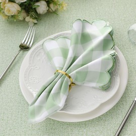 Hahafelt 4 Pcs Sage Green Plaid Cloth Napkins Scalloped Edge Green Gingham Cloth Napkins 100% Cotton Checkered Cheesecloth Supplies for Baby Bridal Shower Wedding Graduation Party Home Decor