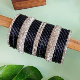 Efulgenz Indian Rhinestone Crystal Bangles Bridal Set - Plain Metal Bracelet Jewelry for Women