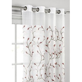 Window Elements Wavy Leaves Embroidered Sheer Grommet Curtain Panel, Rust